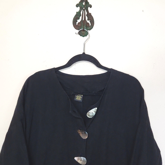 Ladri's Linen Abalone Shell Button Black Lightweight Shirt Jacket One Size - Picture 3 of 13